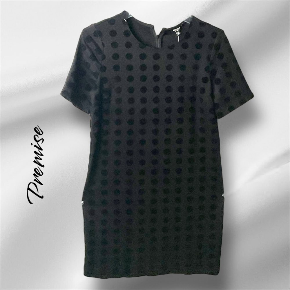 Premise Black Velvet Polka Dot Dress Chic Mini‎ Stylish Straight Gothic SZ 8P